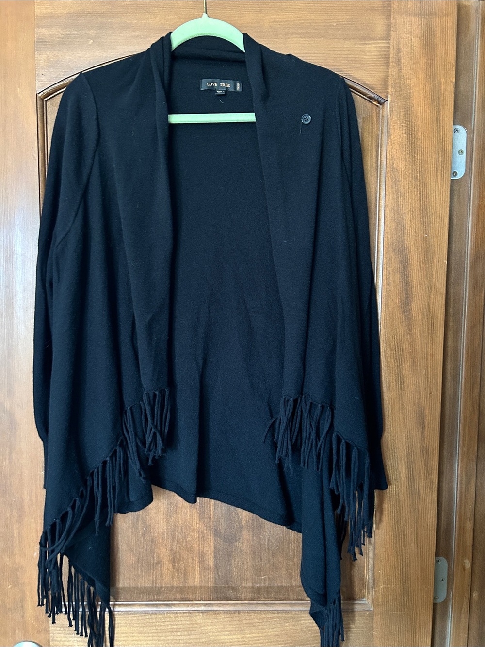 Love Tree Black Fringe Open Drape Shrug